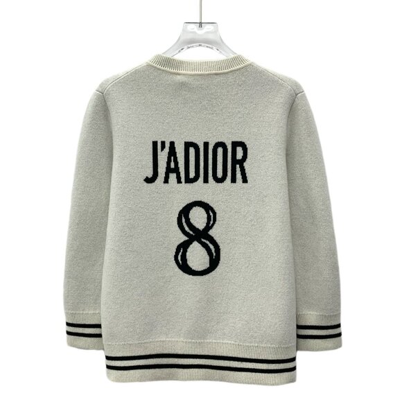 CHRISTIAN DIOR CASHMERE CARDIGAN SWEATER WITH STRIPED TRIM SIZE 36/XS LIGHT GREY - Picture 8 of 8